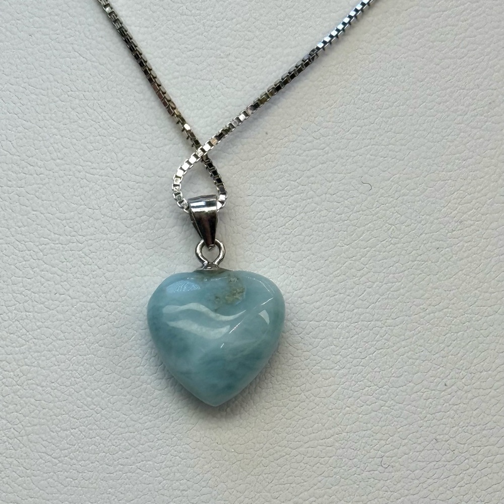 NL1 Natural Organic Dominican Heart LARIMAR Pendant Solid SterlingSilver S925 - Picture 3 of 6